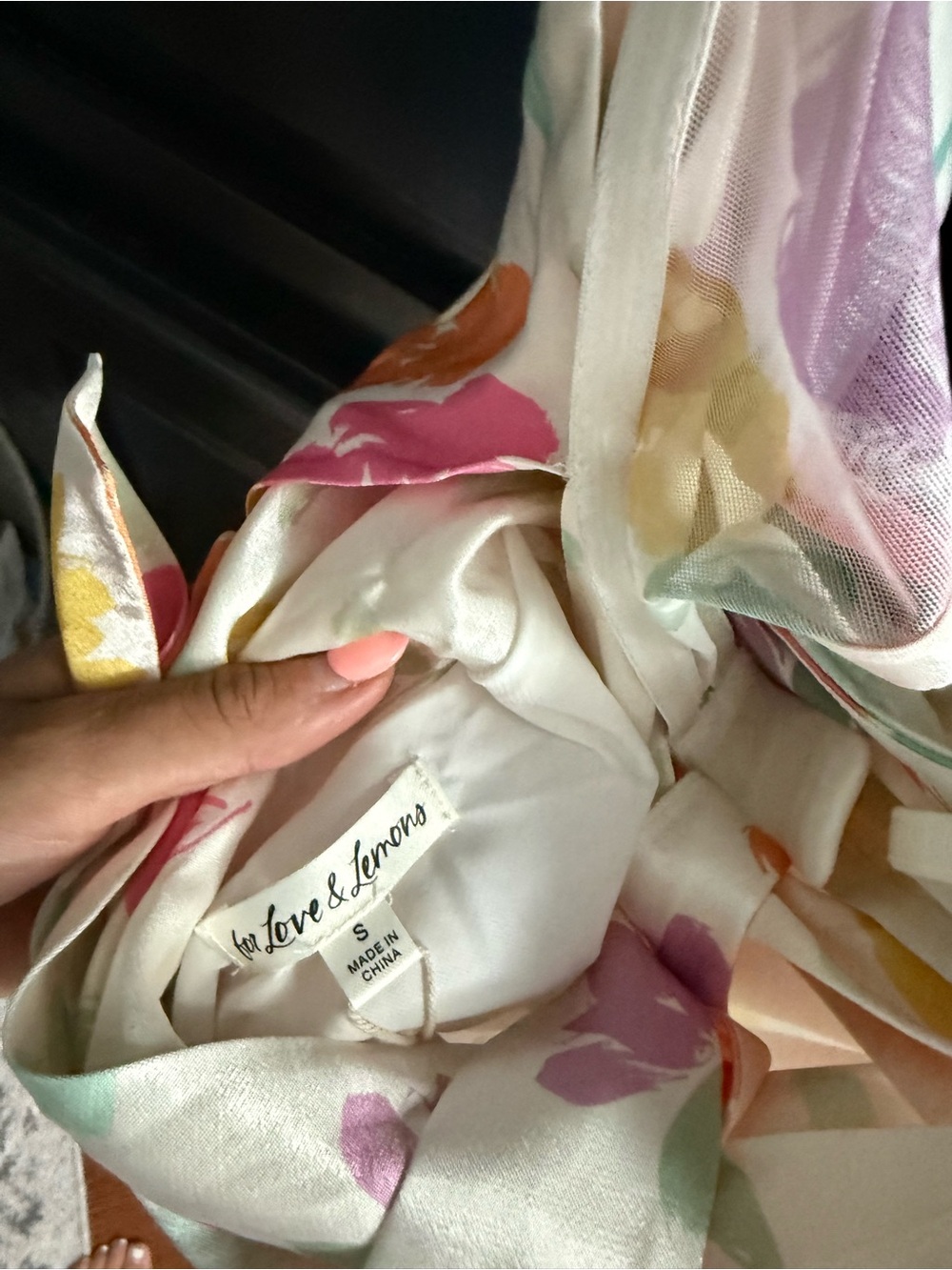 For Love & Lemons White Floral Mini Dress with Pink, Orange, Yellow Flowers - Picture 4 of 4